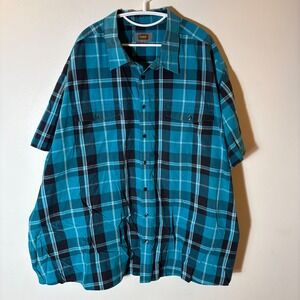 The Foundry Supply Co Plaid Short Sleeve Button Up Shirt Size 5XL Teal Black